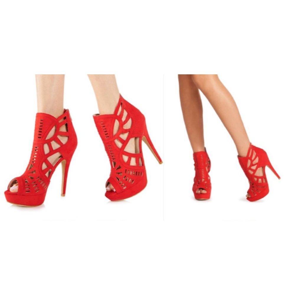 NWT Zip Back Rytner Red Heels by JustFab, Size 6 US, Open-toe